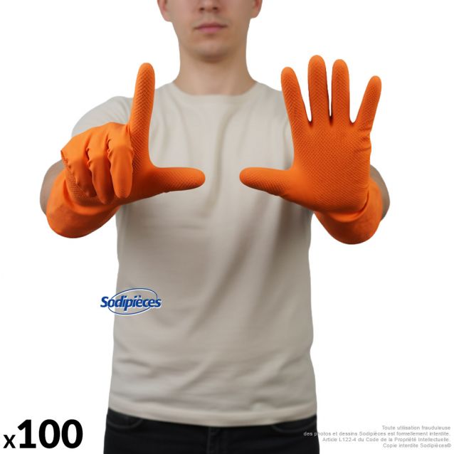 Gants mécanicien nitrile orange L – Boîte de 100 – Hander Green