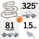 Chaîne tronçonneuse KERWOOD 81 maillons 0.325" LP 1,5 mm semi carrée
