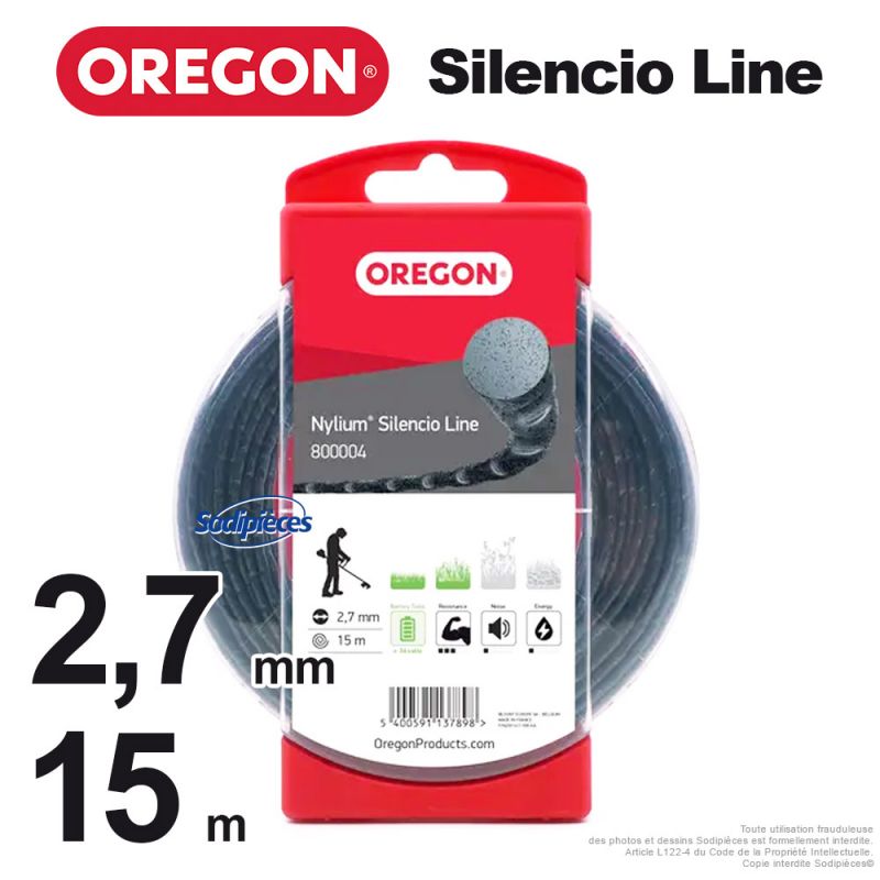 Fil Orégon Nylium Ondulé. 2,7 mm x 15 m pour débroussailleuse