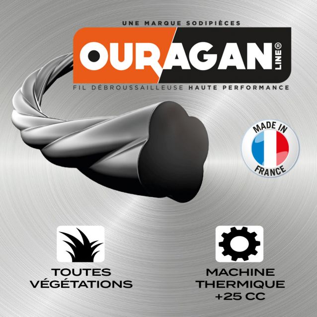 Fil débroussailleuse Ø 4 mm x 26 m Spirale Coque Ouragan