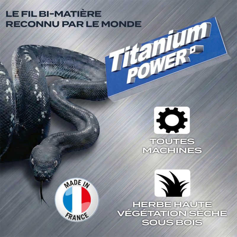 Fil débroussailleuse Ø 3 mm x 9 m Carré bi-matière Coque Titanium Power