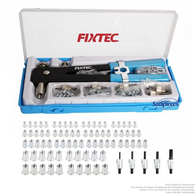 Pince à rivets filetés 11" avec mandrins M3 à M8 - Coffret 86 pièces - Fixtec
