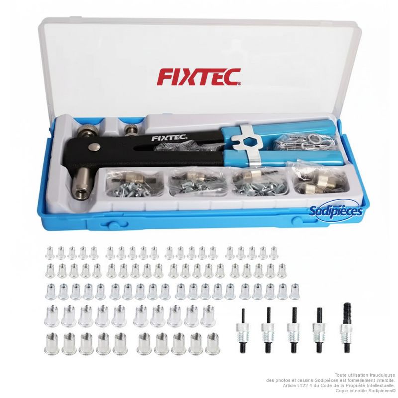 Pince à rivets filetés 11" avec mandrins M3 à M8 - Coffret 86 pièces - Fixtec
