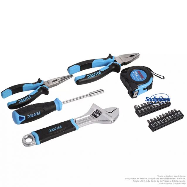 Coffret d’outils à main - 25 pièces - pince universelle, pince à bec long, clé à molette, manche de tournevis - Fixtec