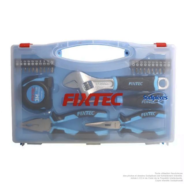 Coffret d’outils à main - 25 pièces - pince universelle, pince à bec long, clé à molette, manche de tournevis - Fixtec
