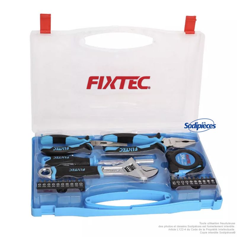 Coffret d’outils à main - 25 pièces - pince universelle, pince à bec long, clé à molette, manche de tournevis - Fixtec
