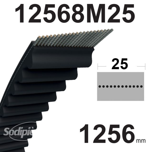 Courroie crantée 1256-8M-25 pour plateau Husqvarna Rider 90 cm