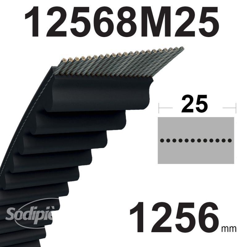 Courroie crantée 1256-8M-25 pour plateau Husqvarna Rider 90 cm