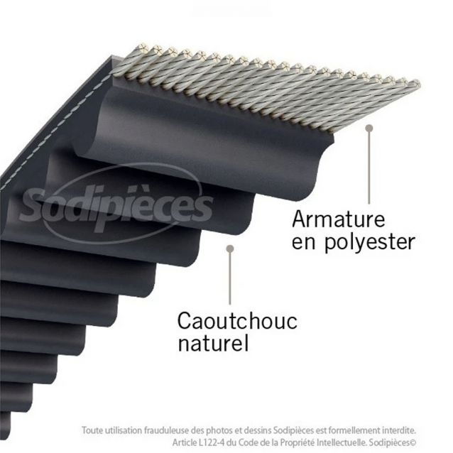 Courroie crantée 1256-8M-25 pour plateau Husqvarna Rider 90 cm