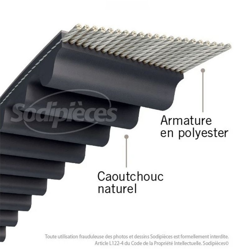 Courroie crantée 1256-8M-25 pour plateau Husqvarna Rider 90 cm