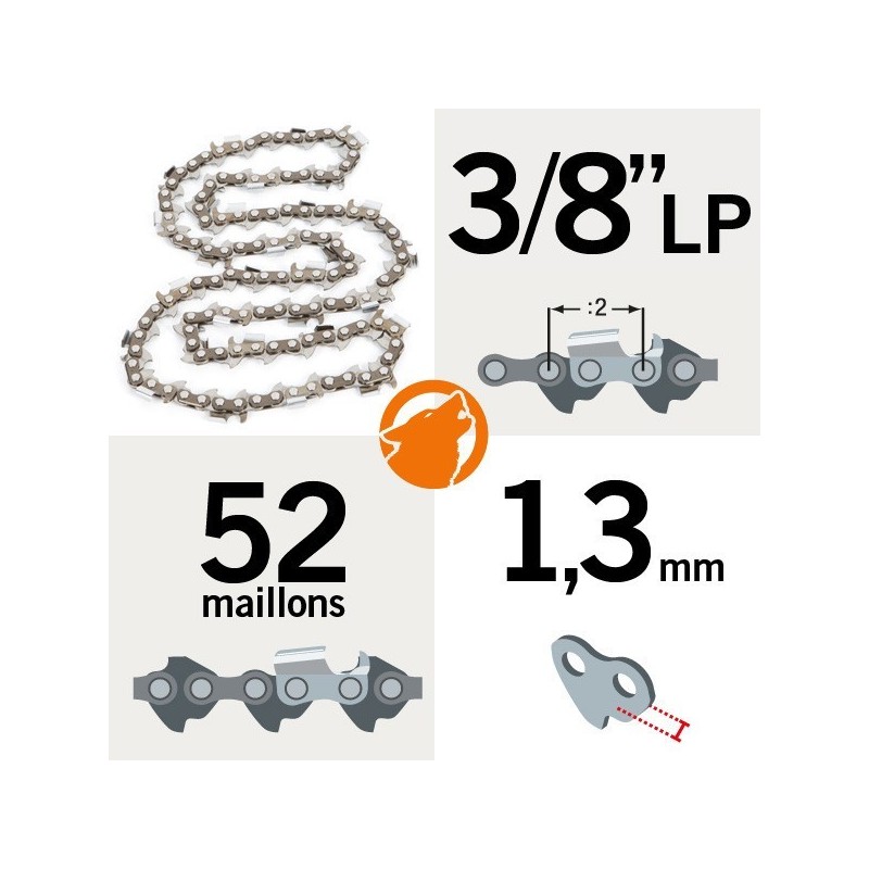 Chaîne KERWOOD 52 maillons 3/8"LP,1,3mm
