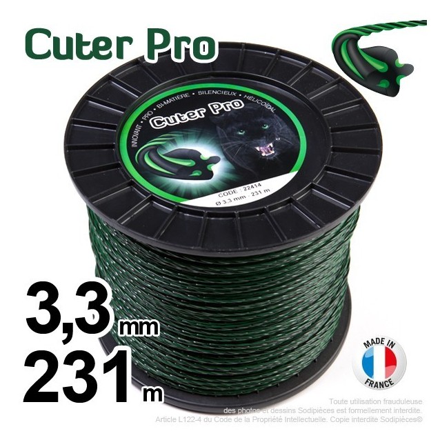 Fil débroussailleuse Cuter' Pro ®. Bobine 3,3 mm x 231 m. Hélicoïdal.